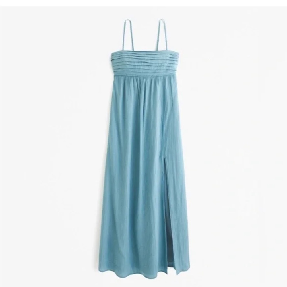 Abercrombie Teal/blue Ruched thin strapped partially open back midi dress- Small